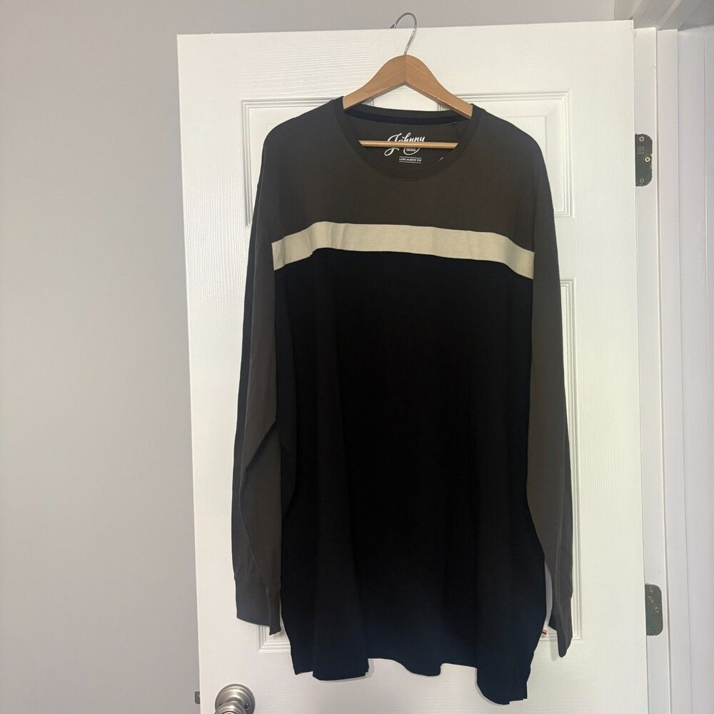 Johnny Bigg Splice Shirt Mens 8XL Olive Green Black Crew Neck Long Sleeve Cotton